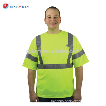 100% Polyester Birdseye Mesh Hi-vis Yellow Tee Shirt Durable Safety Work Shirts For Men With 3M Reflective Strips EN20471